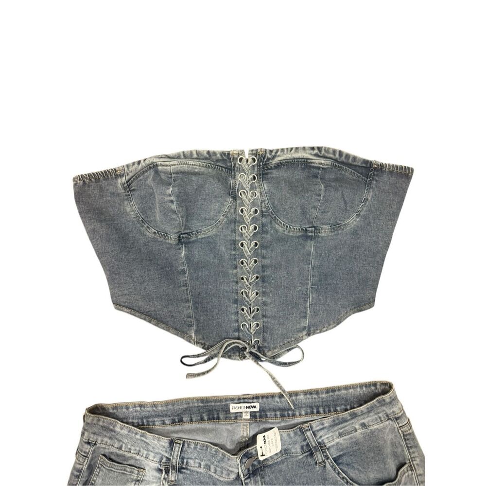 NWT Fashion Nova Wait For Me Denim Capri 2Pc Set 3X - Picture 3 of 14